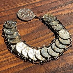 VTG 1960’s MEXICO Mexican Coin Charm Bracelet Cinco Centavo